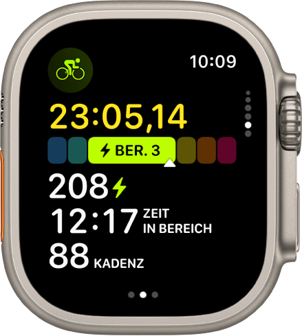 Die App „Training“ mit Messwerten während eines Radfahrtrainings.