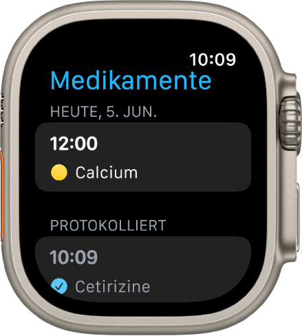 Die App „Medikamente“ mit einer Liste der erfassten Medikamente.