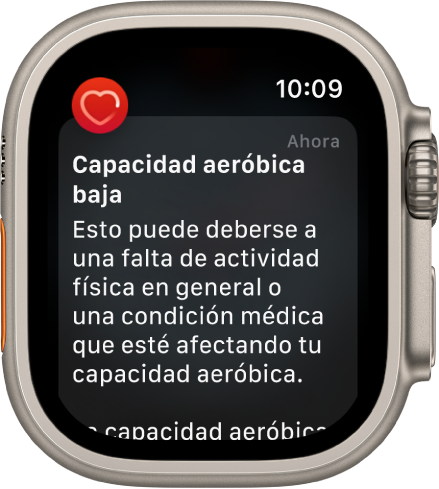 Una alerta de Frecuencia Cardiaca indicando una capacidad aeróbica baja.