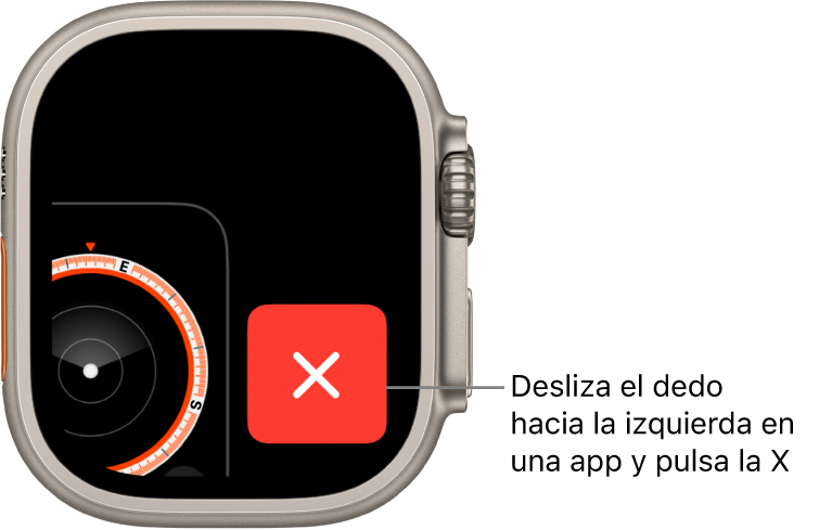 El selector de app con una X grande a la derecha y parte de una app a la izquierda. Toca la X para eliminar la app desde el selector de app.