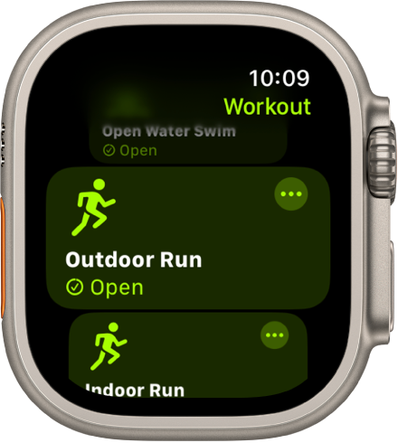 Rakendus Workout koos esiletõstetud treeninguga Outdoor Run.