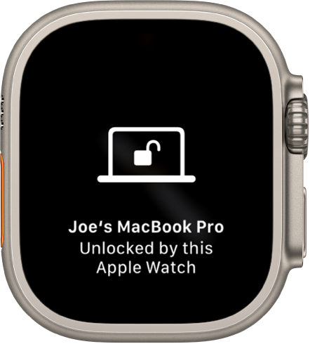 Apple Watchi kuva teatega “Joe’s MacBook Pro Unlocked by this Apple Watch” (Joe MacBook Pro avati selle Apple Watchiga).