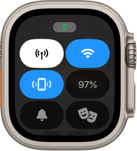 Control Center, mille keskel vasakul kuvatakse nuppu Ping iPhone.