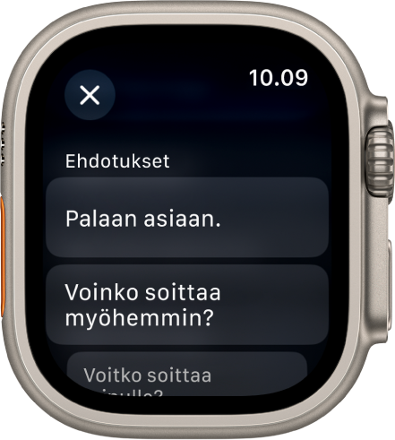 Mail-apissa näkyy kolme älykästä vastausta.
