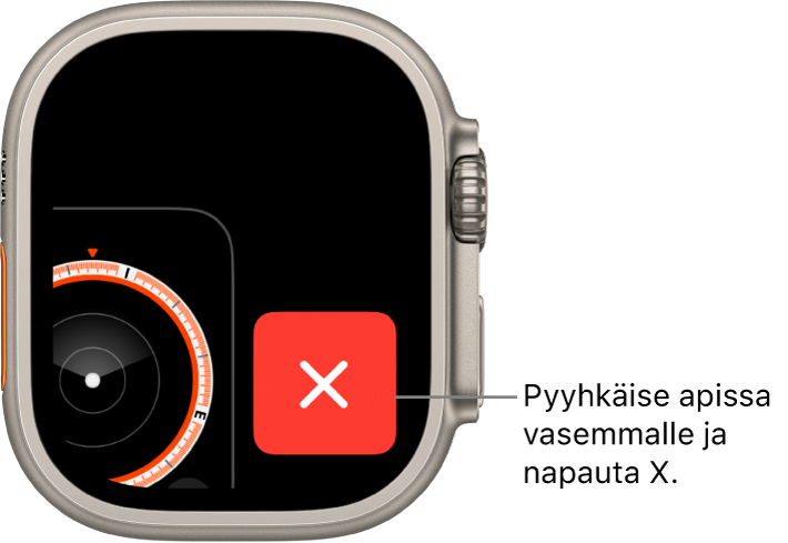 Apinvaihtajassa näkyy oikealla suuri X ja vasemmalla osa apista. Voit poistaa apin apinvaihtajasta napauttamalla X-painiketta.
