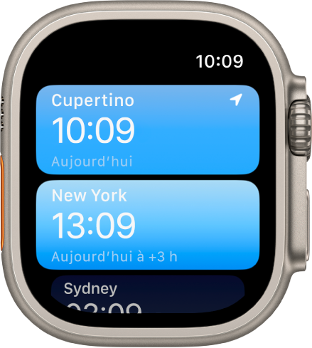 App Horloges avec une liste de villes.