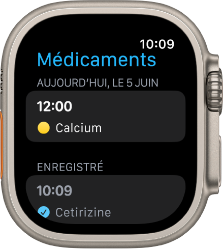 L’app Médicaments affichant une liste des médicaments enregistrés.