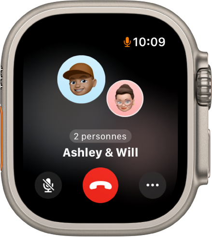 L’app Téléphone qui affiche trois personnes participant à un appel FaceTime audio en groupe.