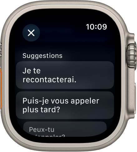 L’app Mail qui affiche trois réponses intelligentes.