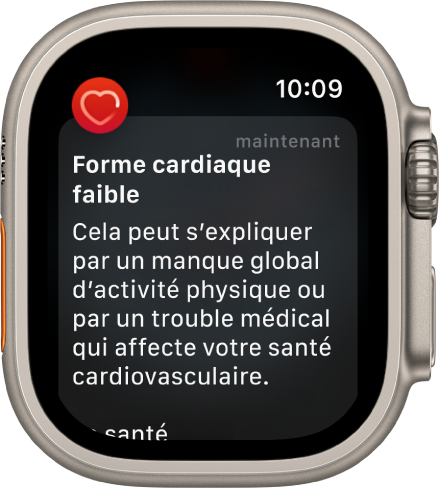 Une alerte de Fréquence cardiaque, qui signale une forme cardiaque faible.