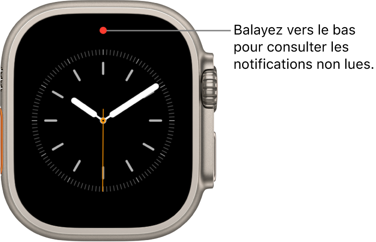 Un point rouge s’affiche en haut du cadran pour vous informer qu’une notification n’a pas été lue.