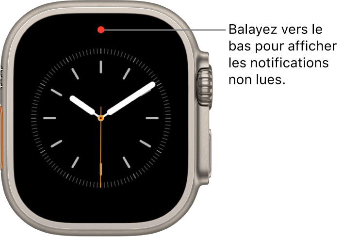 Un point rouge s’affiche en haut au centre de l’écran lorsque vous avez une notification non lue.