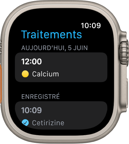 L’app Traitements montrant les traitements enregistrés.