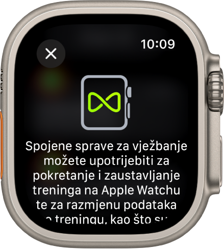 Zaslon uparivanja koji se prikazuje kada uparite Apple Watch sa spravama u teretani.