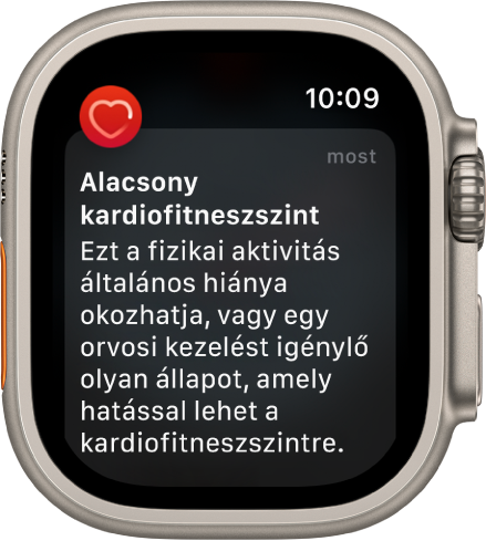 Pulzusszámra vonatkozó figyelmeztetés, amely alacsony kardiofitnesz-szintről számol be.