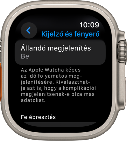 A Kijelző képernyő, amelyen a Mindig bekapcsolva gomb látható.