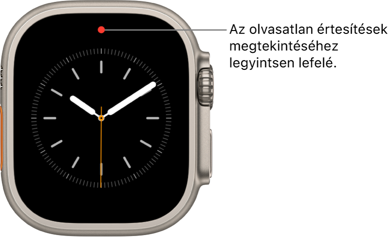 Piros pont jelenik meg az óraszámlap közepén fent, ha olvasatlan értesítése van.
