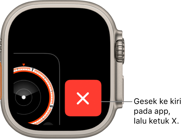 Pengalih App menampilkan X besar di kanan dan sebagian app di kiri. Ketuk X untuk menghapus app dari Pengalih App.