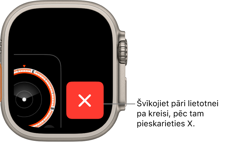 App Switcher labajā pusē ir redzams liels X, bet kreisajā pusē daļa lietotnes. Pieskarieties X, lai noņemtu lietotni no App Switcher.