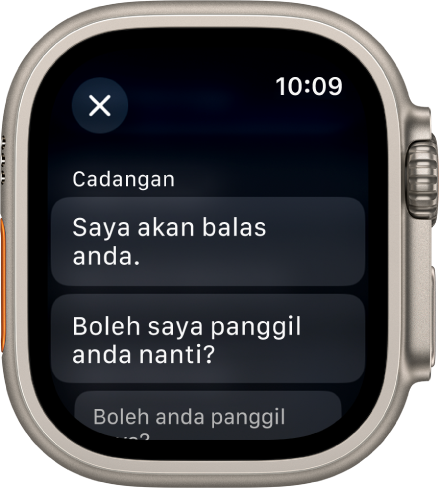 App Mail menunjukkan tiga balasan pintar.