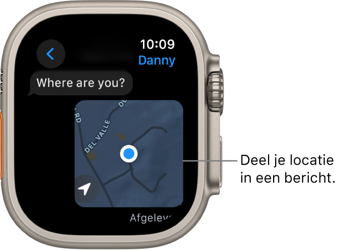 De Berichten-app met een kaart met iemands gemarkeerde locatie.