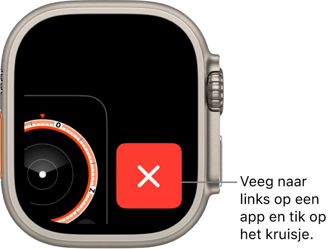 De appkiezer met aan de rechterkant een grote X en aan de linkerkant een deel van een app. Tik op 'X' om de app uit de appkiezer te verwijderen.