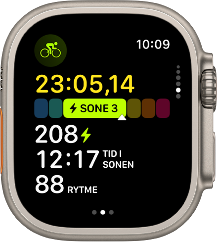 En sykkeløkt pågår og viser tid, sonen du er i, FTP, tid i sonen og rytme.