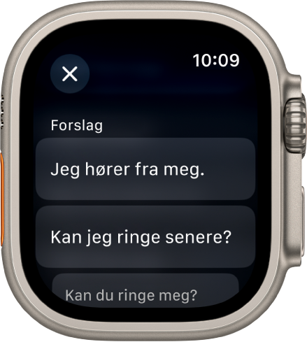 Mail-appen som viser tre hurtigsvar.