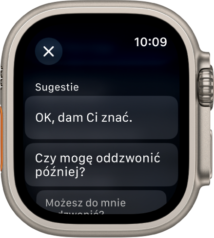 Aplikacja Poczta wyświetlająca trzy sugerowane odpowiedzi.