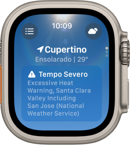 Aviso de tempo descrevendo calor excessivo.