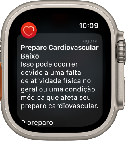 Um alerta de Batimentos, indicando um preparo cardiovascular baixo.