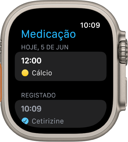 A aplicação Medicamentos a mostrar os medicamentos registados.