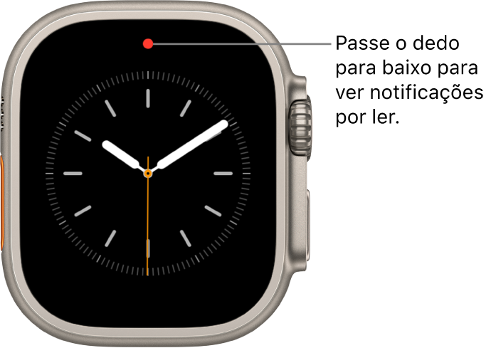 Surge um ponto vermelho na parte superior ao centro do mostrador quando houver notificações por ler.