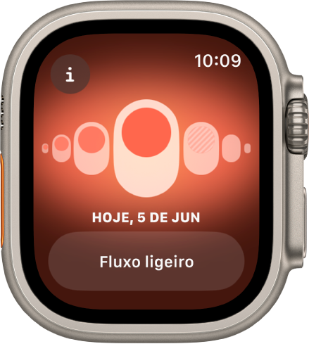 Apple Watch, com o Seguimento do ciclo no ecrã.