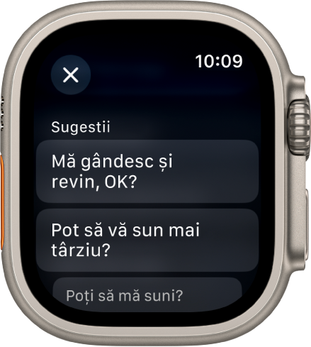 Aplicația Mail afișând trei răspunsuri inteligente.