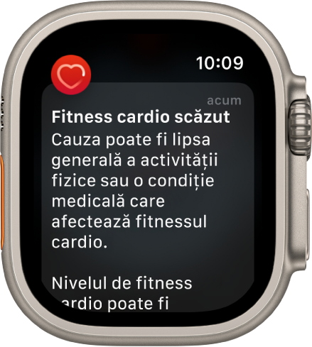 O alertă de ritm cardiac care indică un nivel scăzut de fitness cardio