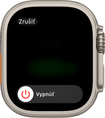 Obrazovka Apple Watch s posuvníkom Vypnúť. Jeho potiahnutím sa hodinky Apple Watch vypnú.