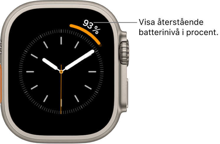 Urtavla med komplikationen för batteriprocent i det övre högra hörnet.