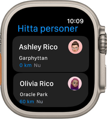 Appen Hitta personer visar två vänner och deras ungefärliga plats.