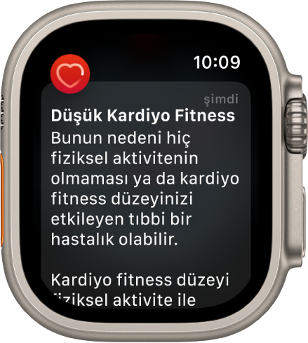Kalp Atış Hızı uyarısı, düşük kardiyo fitness düzeyini belirtiyor.