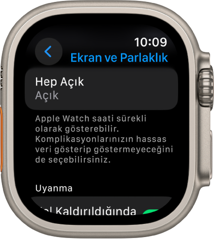 Hep Açık düğmesini gösteren Ekran ve Parlaklık ekranı.