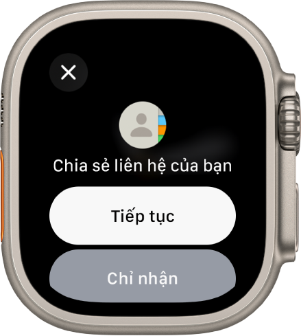 Màn hình NameDrop đang hiển thị hai nút – Tiếp tục, cho phép bạn nhận liên hệ cũng như chia sẻ thông tin của chính bạn và nút Chỉ nhận để chỉ nhận thông tin liên hệ của một người khác.