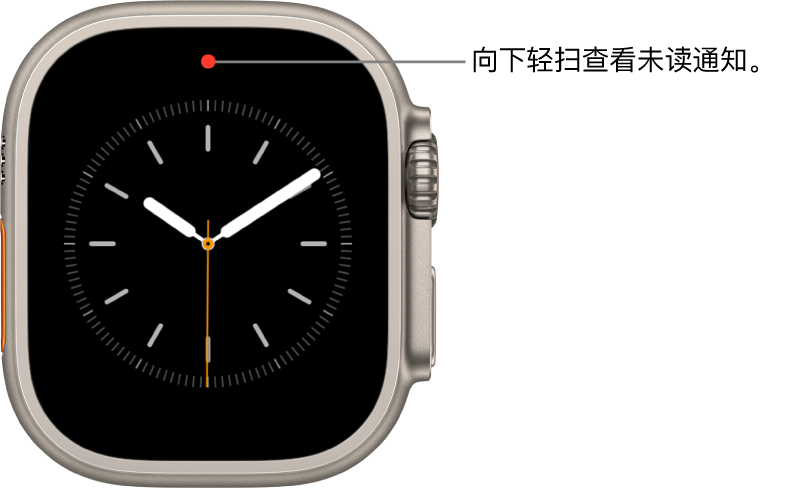 有未读通知时，表盘顶部中间会出现红点。