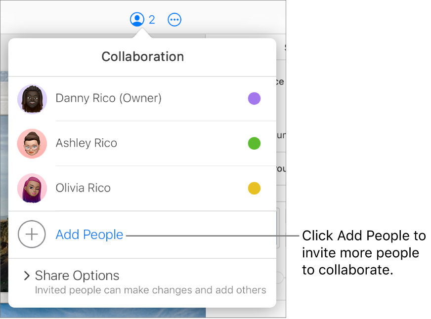 The Collaboration menu open, with an Add People option below the participant list.