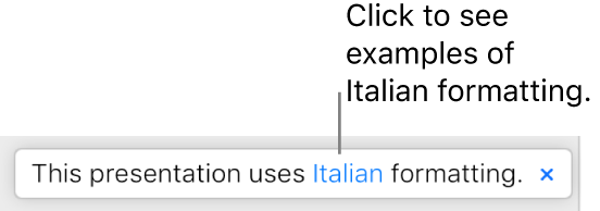 A message that says “This presentation uses Italian formatting.”