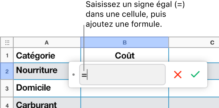 Éditeur de formules avec = et aucune formule saisie