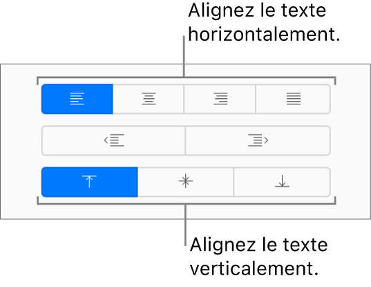 Boutons d’alignement vertical et horizontal du texte dans la barre latérale Format.