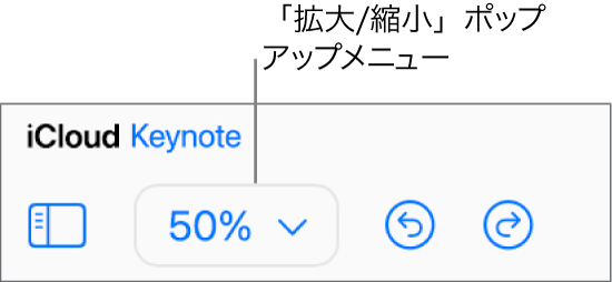 ツールバーの「拡大/縮小」ポップアップメニュー。