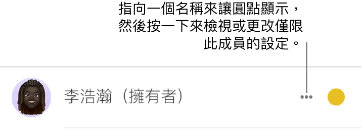 參與者列表中名稱右側的三個點。