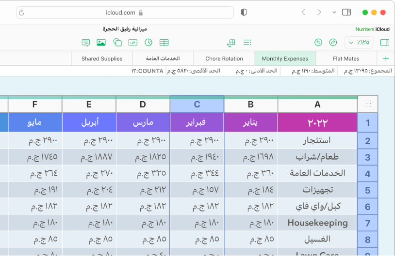 جدول يتضمن عناوين وبيانات.